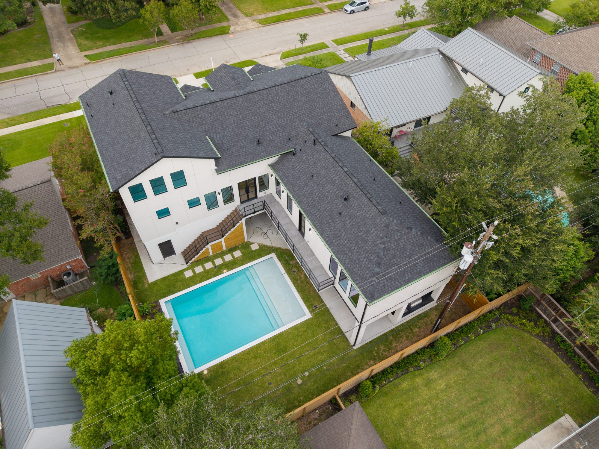 Aerial drone photograph of a Houston property