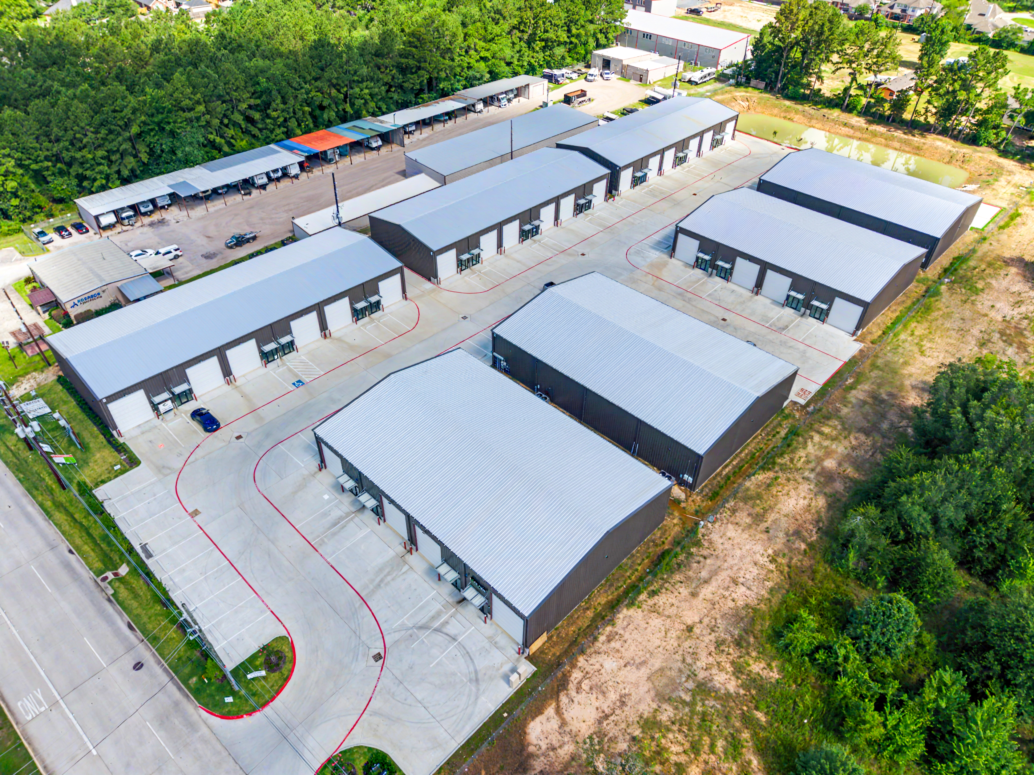 Aerial photograph of a Houston commercial warehouse complex
