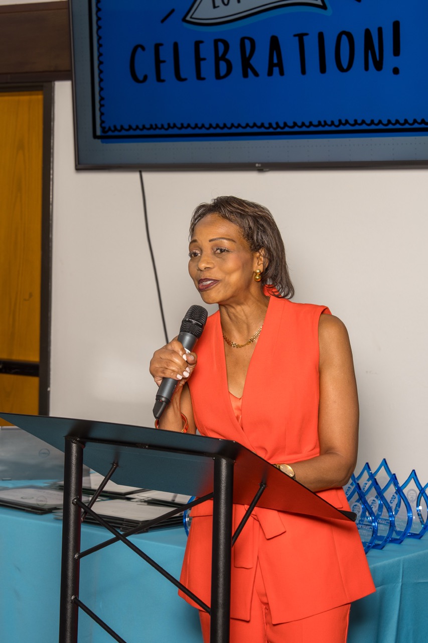 Speaker addressing guests at a corporate awards celebration
