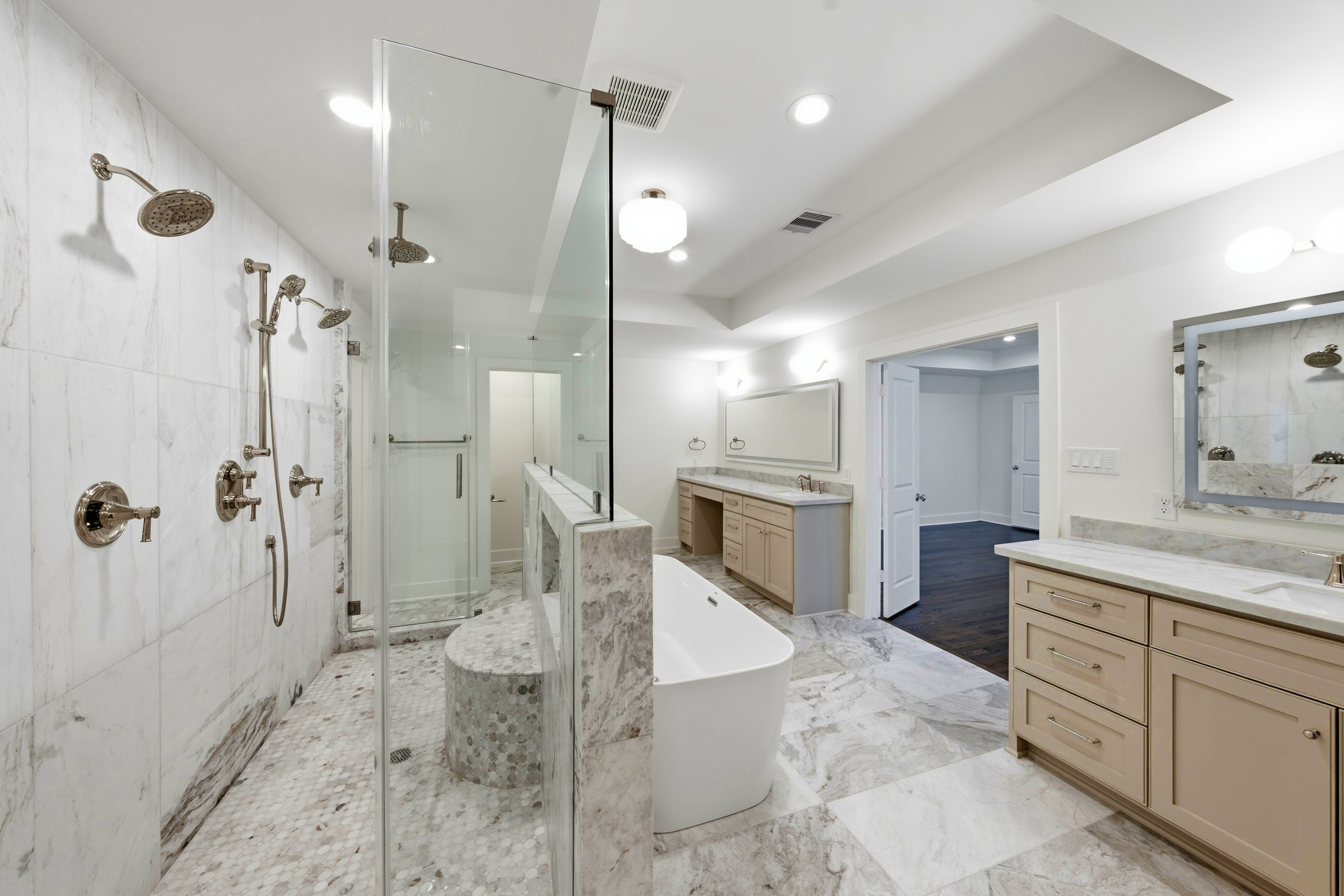 Marble bathroom with glass walk-in shower