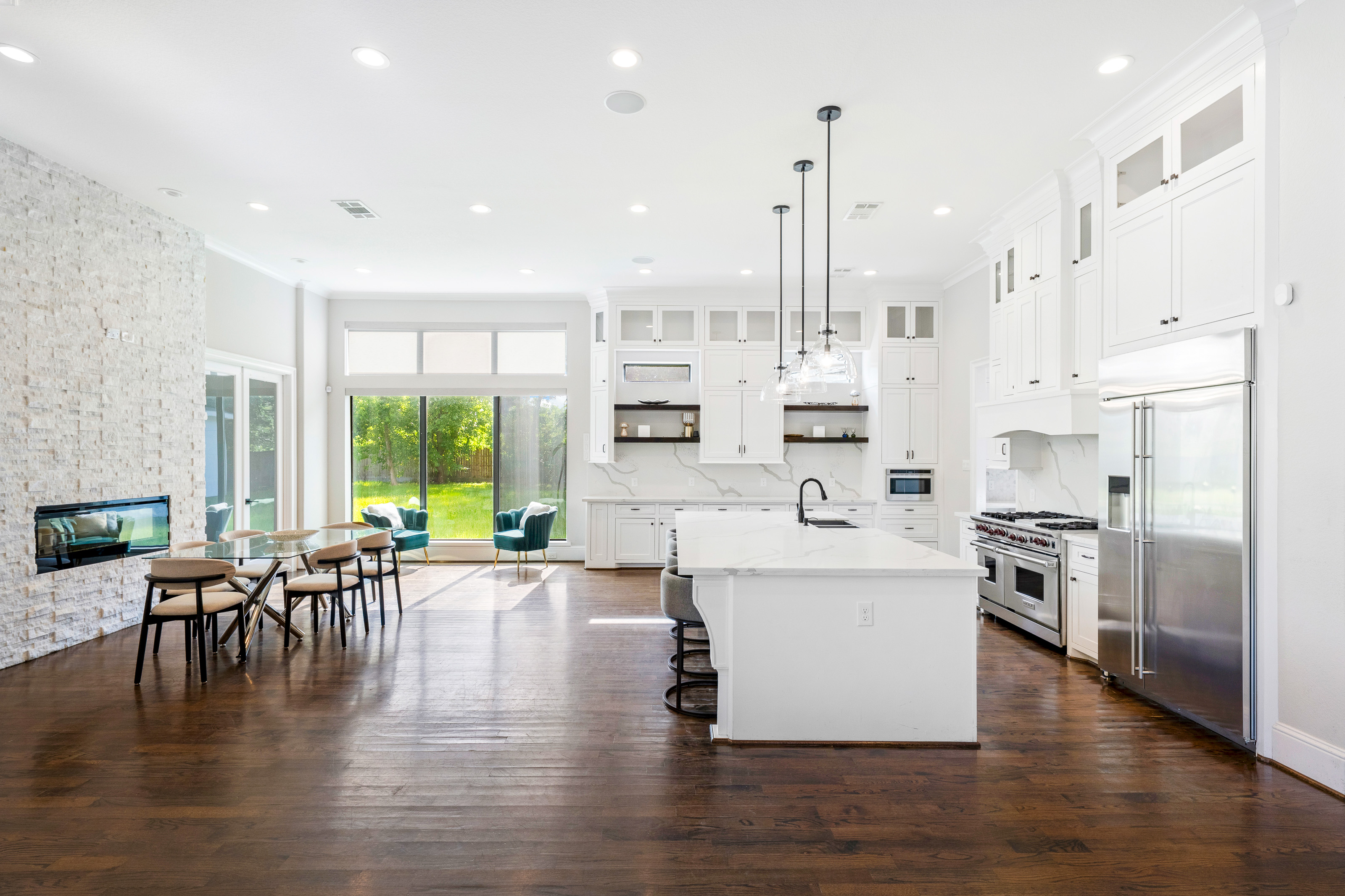 Modern two-story Houston home exterior at dusk
