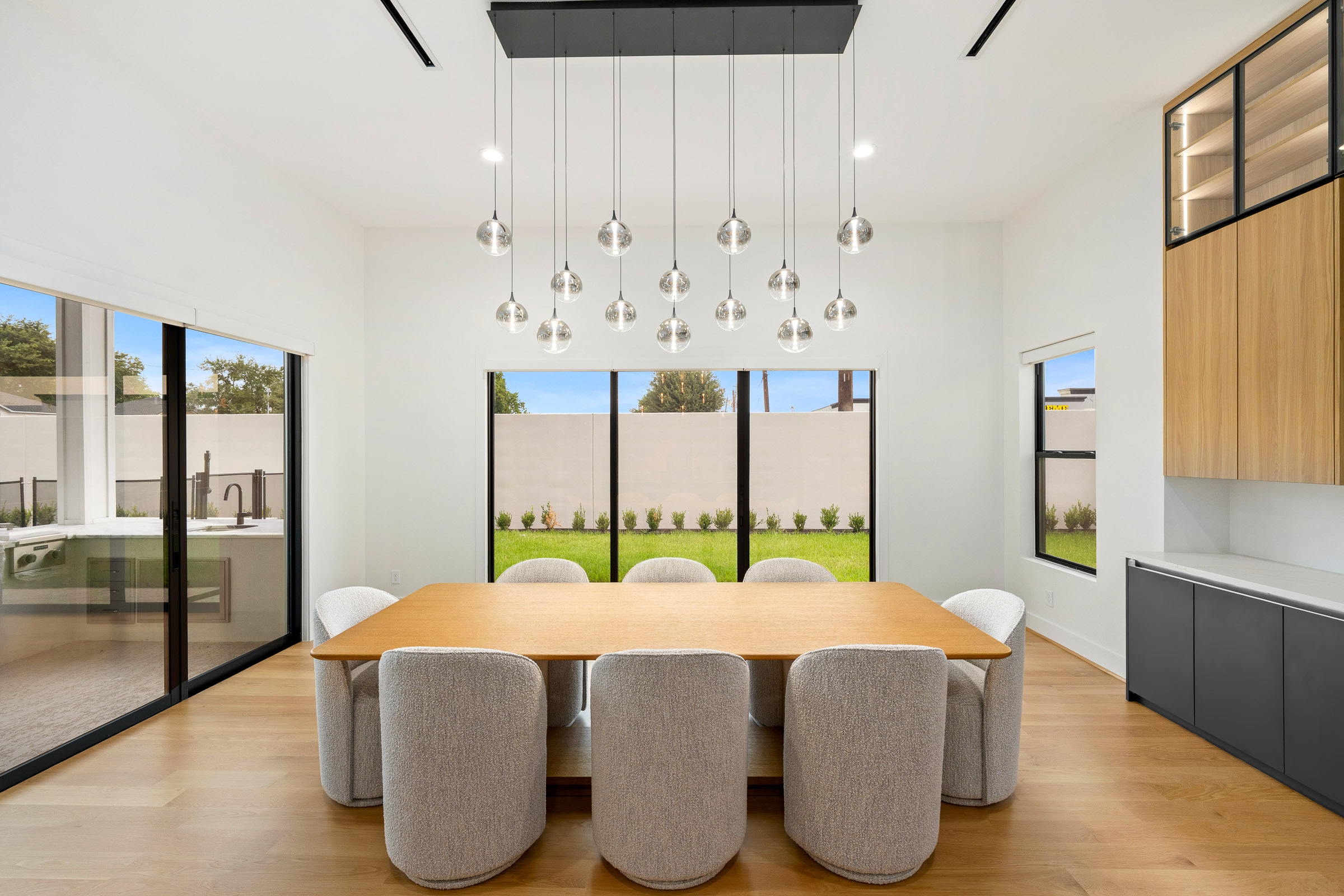 Open living room with staircase and modern furnishings